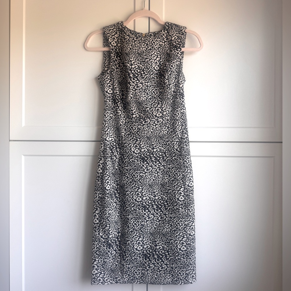 Calvin Klein Midi Dress Black White Animal Office to Evening Wear Size2 Mob Wife
